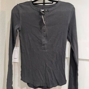 Free People Dark Gray Ribbed Button-Up